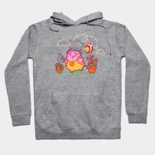 Pig and bee watering plants Hoodie